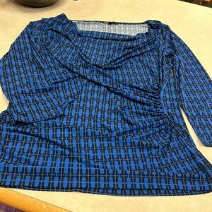 Women’s Chaus black and blue cinched waist blouse size L